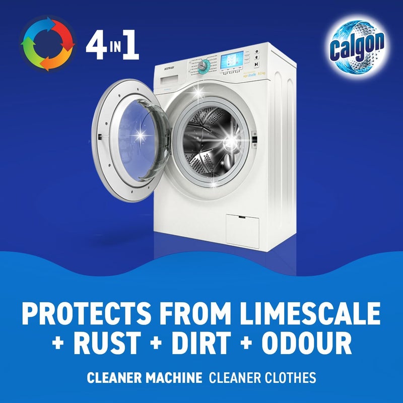 Calgon أقراص منظف غسالة 4 في 1 ومُلين مياه، 75 حبة، يزيل الترسبات الكلسية، البقايا، الأوساخ، الصدأ والروائح الكريهة، تنظيف عميق، حجم عبوة XL - Image 2